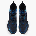 Casual Leather Chunky Boots Cat in Blue Flames