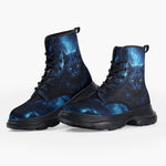 Casual Leather Chunky Boots Cat in Blue Flames