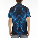 Men's Polo Shirt Cat in Blue Flames