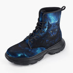 Casual Leather Chunky Boots Cat in Blue Flames