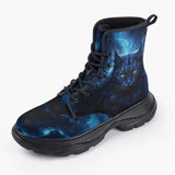 Casual Leather Chunky Boots Cat in Blue Flames