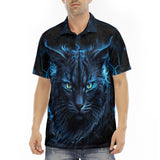 Men's Polo Shirt Mysterious Cat in Blue Aura