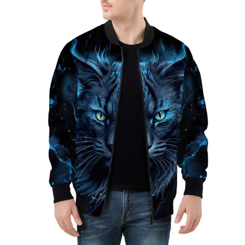 Bomber Jacket Mysterious Cat in Blue Aura