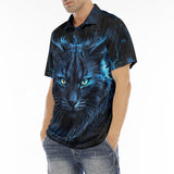 Men's Polo Shirt Mysterious Cat in Blue Aura