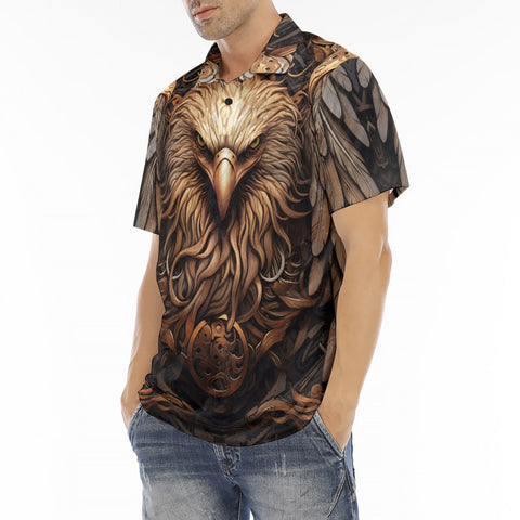 Men's Polo Shirt Steampunk Stylized Eagle with Wings