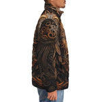 Down-Padded Puffer Jacket Steampunk Stylized Eagle with Wings