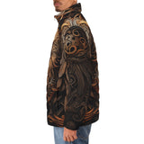 Down-Padded Puffer Jacket Steampunk Stylized Eagle with Wings