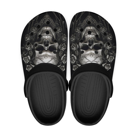 Classic Clogs Gothic Silver Skull with Roses