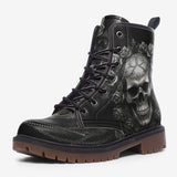 Leather Boots Gothic Silver Skull with Roses