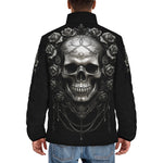Down-Padded Puffer Jacket Gothic Silver Skull with Roses
