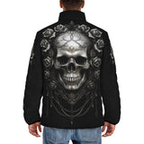 Down-Padded Puffer Jacket Gothic Silver Skull with Roses