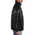 Down-Padded Puffer Jacket Gothic Silver Skull with Roses