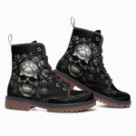 Leather Boots Gothic Silver Skull with Roses