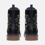 Leather Boots Gothic Silver Skull with Roses