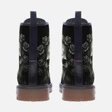 Leather Boots Gothic Silver Skull with Roses