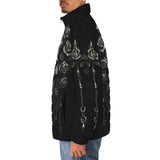 Down-Padded Puffer Jacket Gothic Silver Skull with Roses