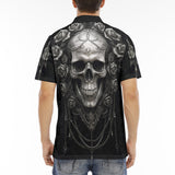 Men's Polo Shirt Gothic Silver Skull with Roses