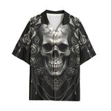 Hawaiian Shirt Gothic Silver Skull with Roses