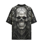 Hawaiian Shirt Gothic Silver Skull with Roses