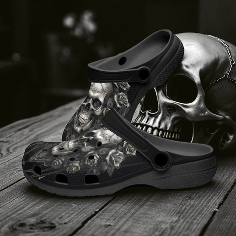 Classic Clogs Gothic Silver Skull with Roses