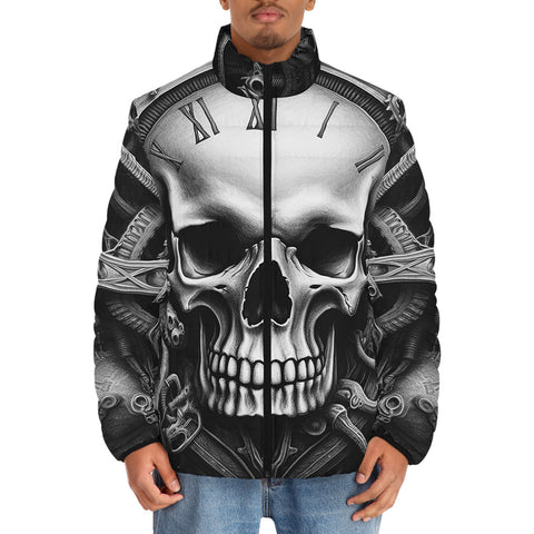 Down-Padded Puffer Jacket Skull with Gears and Clock