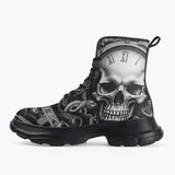 Casual Leather Chunky Boots Skull with Gears and Clock