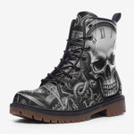 Leather Boots Skull with Gears and Clock