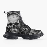 Casual Leather Chunky Boots Skull with Gears and Clock