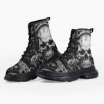 Casual Leather Chunky Boots Skull with Gears and Clock