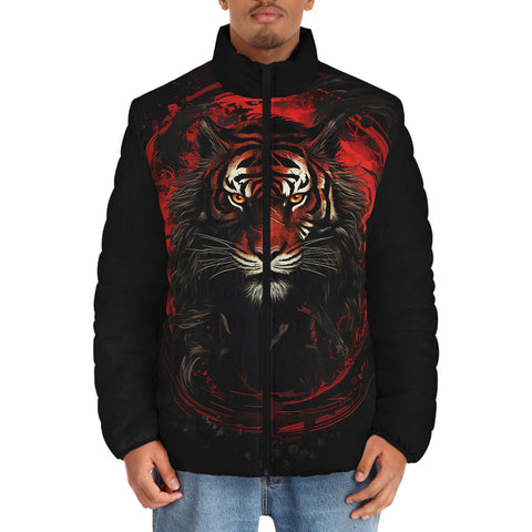 Down-Padded Puffer Jacket Dark Fantasy Red Tiger