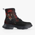 Casual Leather Chunky Boots Dark Fantasy Red Tiger
