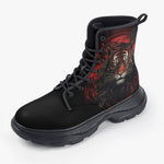 Casual Leather Chunky Boots Dark Fantasy Red Tiger