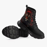 Casual Leather Chunky Boots Dark Fantasy Red Tiger