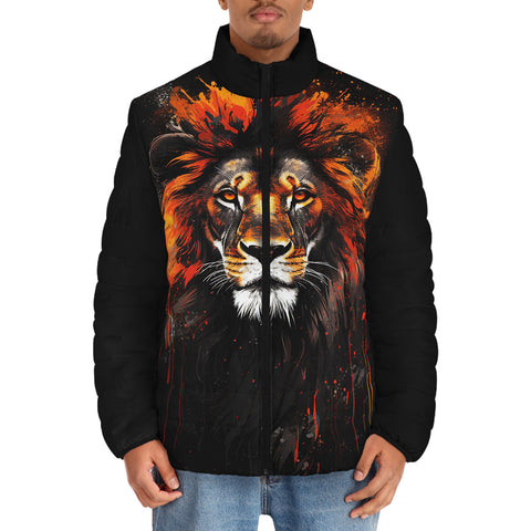 Down-Padded Puffer Jacket Lion Watercolor Painting