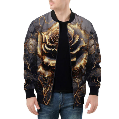 Bomber Jacket Gothic Golden Flower in Dark