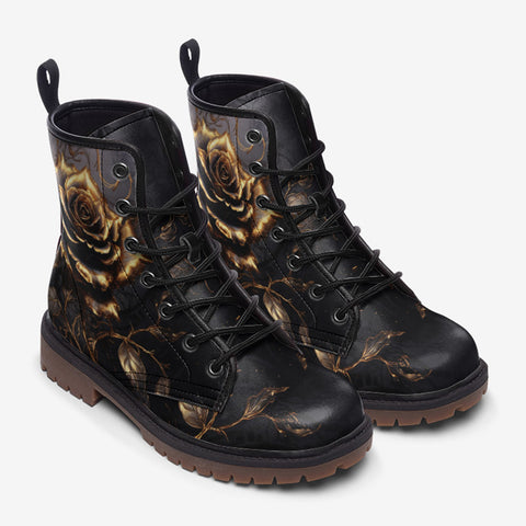 Leather Boots Gothic Golden Flower in Dark