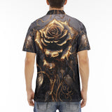 Men's Polo Shirt Gothic Golden Flower in Dark