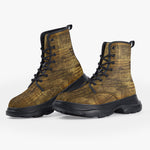 Casual Leather Chunky Boots Antique Bronze Canvas
