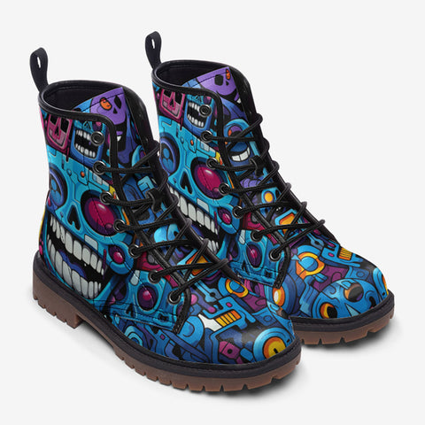 Leather Boots Graffiti Skulls with Smile