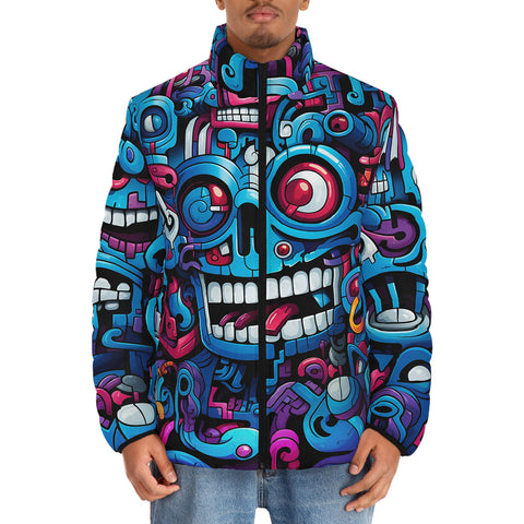 Down-Padded Puffer Jacket Futuristic Skull Motifs