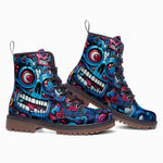 Leather Boots Futuristic Skull Motifs