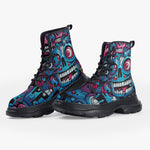 Casual Leather Chunky Boots Futuristic Skull Motifs