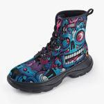 Casual Leather Chunky Boots Futuristic Skull Motifs