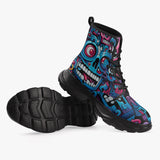 Casual Leather Chunky Boots Futuristic Skull Motifs