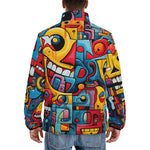 Down-Padded Puffer Jacket Colorful Robots Graffiti Art
