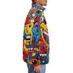 Down-Padded Puffer Jacket Colorful Robots Graffiti Art
