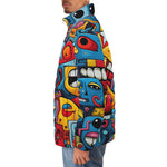 Down-Padded Puffer Jacket Colorful Robots Graffiti Art