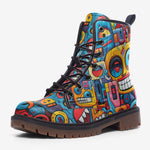 Leather Boots Urban Graffiti Robotic Motifs