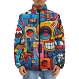 Down-Padded Puffer Jacket Urban Graffiti Robotic Motifs