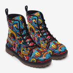 Leather Boots Urban Graffiti Robotic Motifs